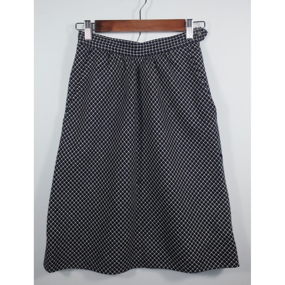 VTG Yves Saint Laurent Rive Gauche Navy White Skirt Cashmere Wool 34 flaw YSL